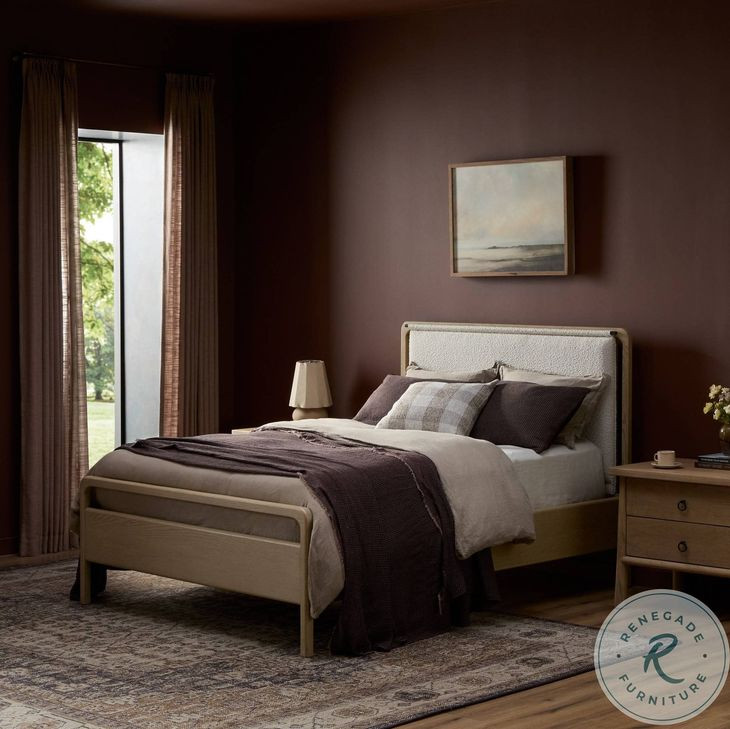 Rosedale Yucca Oak Veneer and Knoll Natural Performance Fabric Queen Upholstered Bed