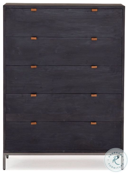 Trey Black Wash Poplar 5 Drawer Dresser