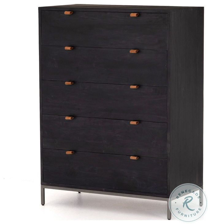 Trey Black Wash Poplar 5 Drawer Dresser