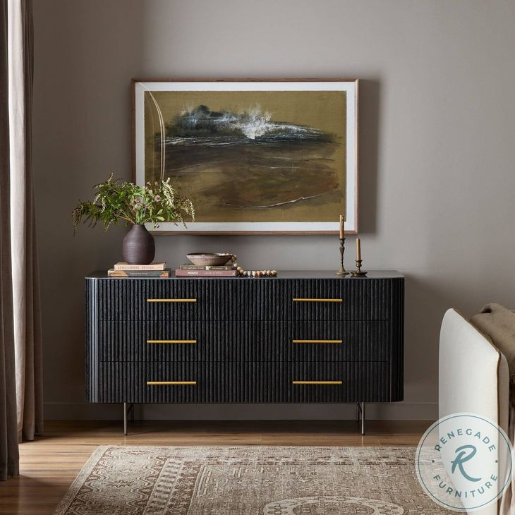 Fletcher Distressed Black Oak 6 Drawer Dresser