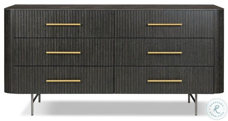 Fletcher Distressed Black Oak 6 Drawer Dresser