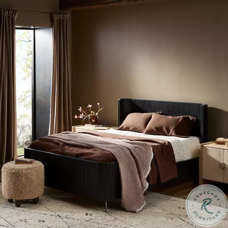 Fletcher Distressed Black Oak Queen Platform Bed