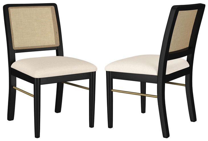 Arini Black Rattan Cane Dining Side Chair Set of 2
