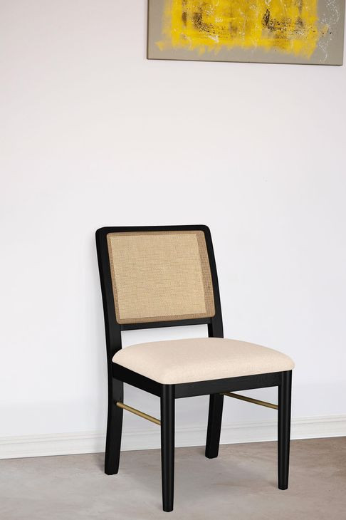 Arini Black Rattan Cane Dining Side Chair Set of 2