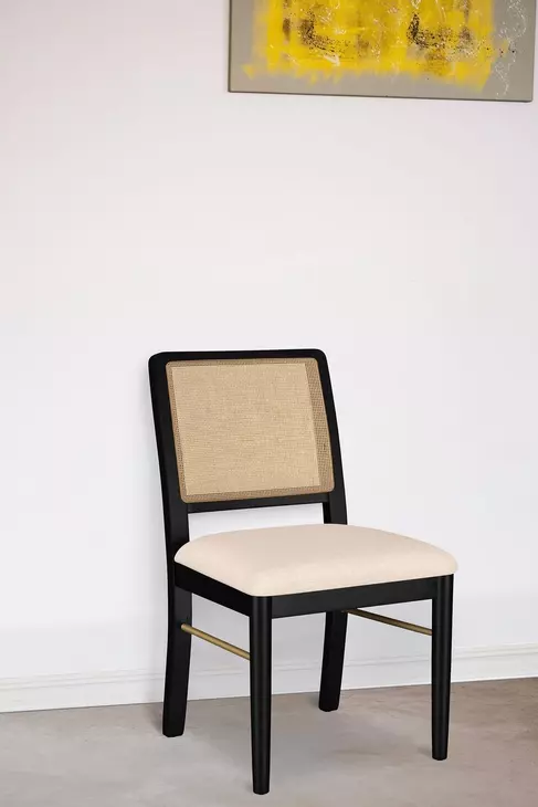 Arini Black Rattan Cane Dining Side Chair Set of 2