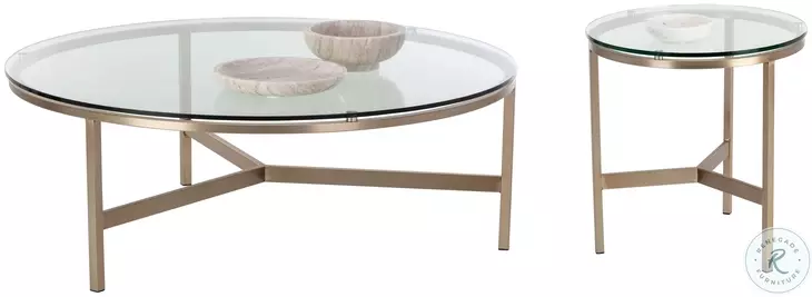 Flato Antique Brass And Clear Glass Occasional Table Set