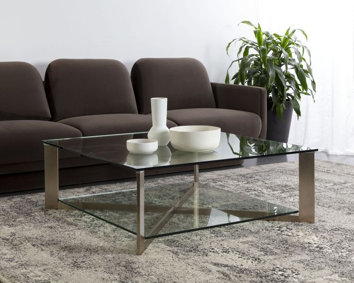 Xavier Antique Brass And Clear Glass Square Coffee Table