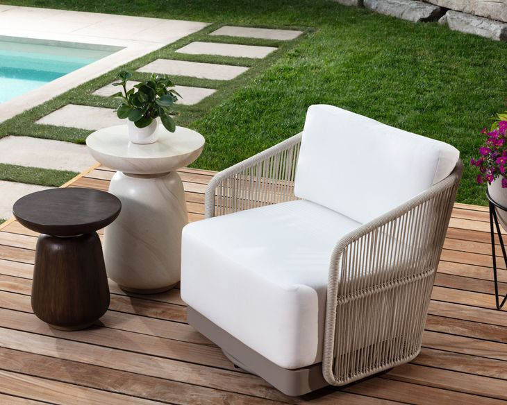 Allariz Stinson White Performance Fabric Outdoor Swivel Arm Chair