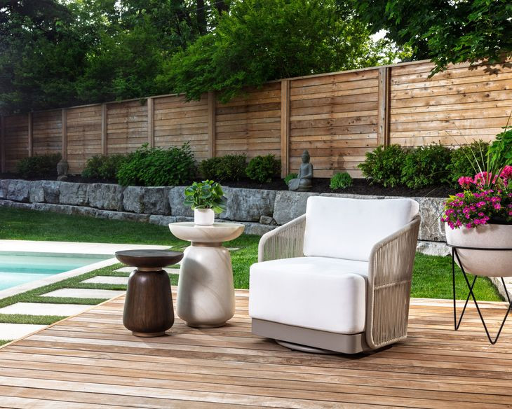 Allariz Stinson White Performance Fabric Outdoor Swivel Arm Chair