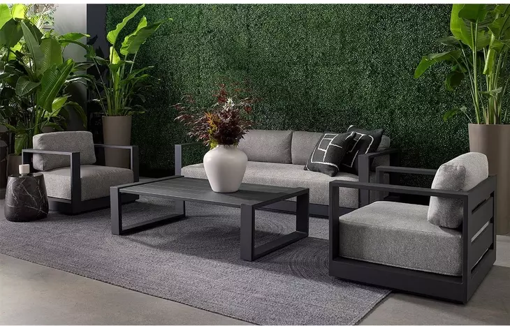 Tavira Lanikai Salt and Pepper Performance Fabric Upholstered Outdoor Arm Chair