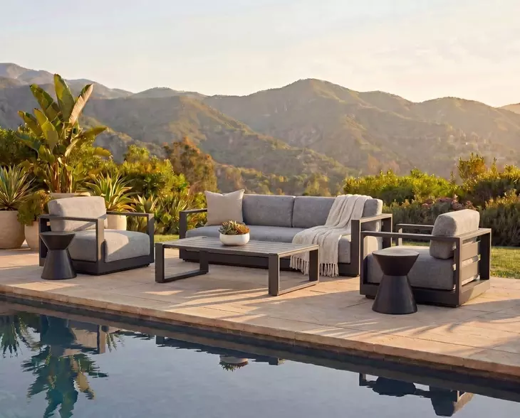 Tavira Lanikai Salt and Pepper Performance Fabric Upholstered Outdoor Arm Chair