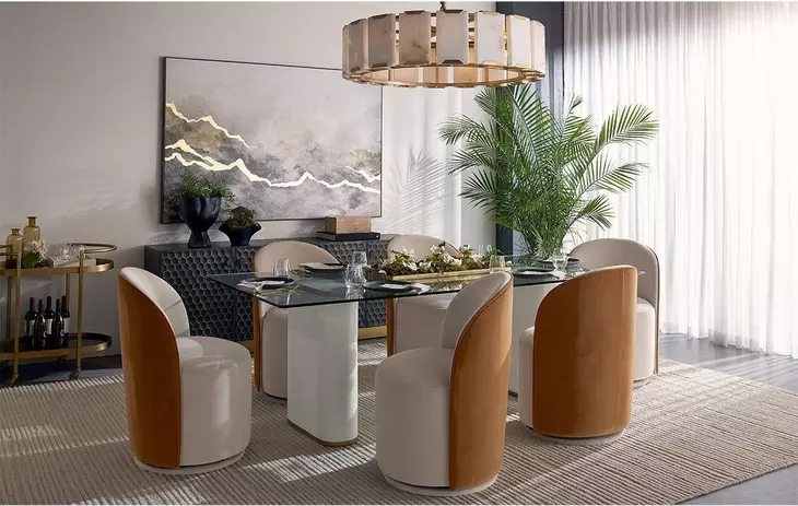 Opaline Meg Taupe and Meg Gold Upholstered Swivel Dining Chair