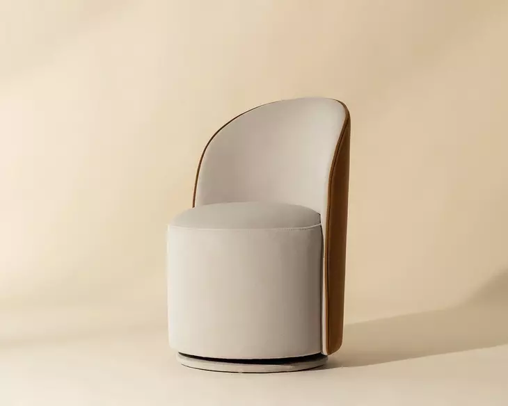 Opaline Meg Taupe and Meg Gold Upholstered Swivel Dining Chair