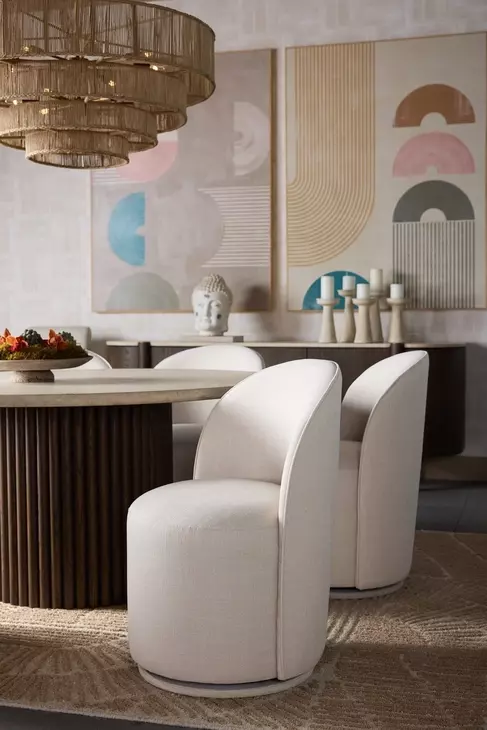Opaline Effie Linen Upholstered Swivel Dining Chair
