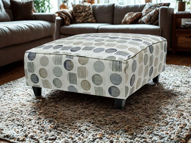 Amos Pebble Gray and White Square Ottoman
