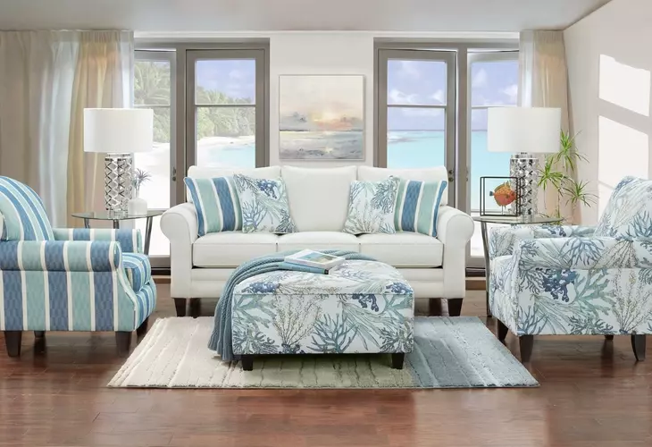 Grande Glacier Blue and Ivory Upholstered Accent Chair
