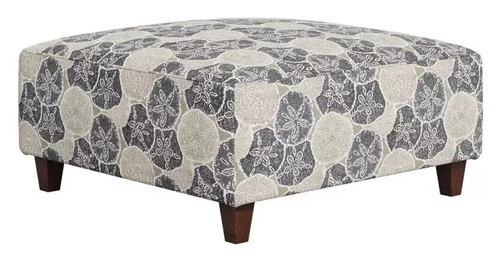 Max Pearl Blue and Beige Performance Fabric Upholstered Square Cocktail Ottoman