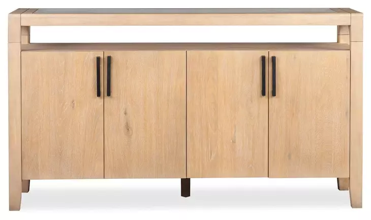 Greenvale Butternut 4 Door Glass Top Sideboard