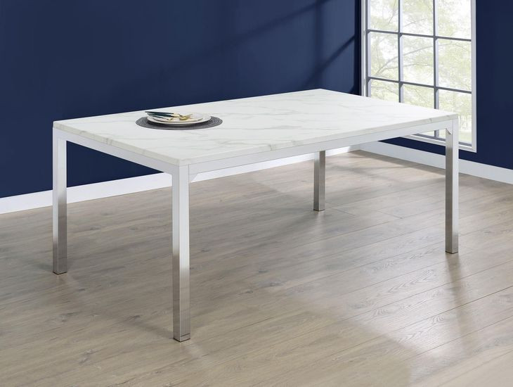 Athena Carrara Marble And Chrome Large Dining Table