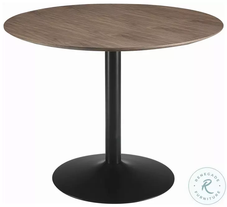 Clora Walnut and Black Round Dining Table