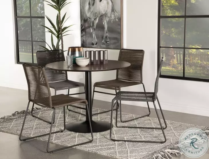 Clora Walnut and Black Round Dining Table