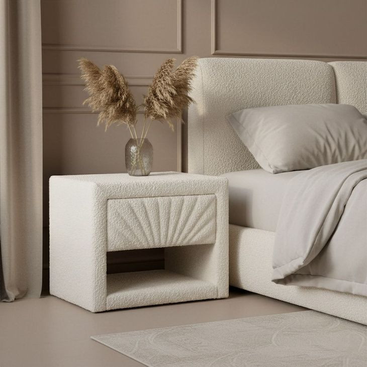 Baris Ivory Upholstered 1 Drawer Nightstand
