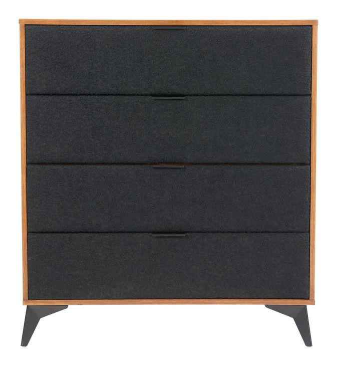 Zarif Black and Walnut Upholstered 4 Drawer Chest