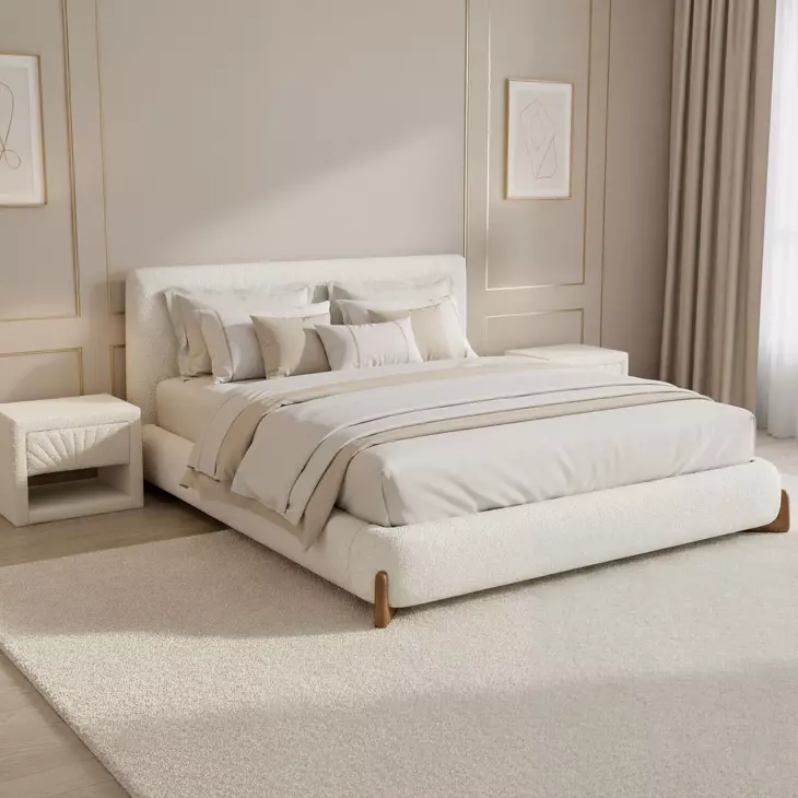 Baris Ivory Upholstered 1 Drawer Nightstand