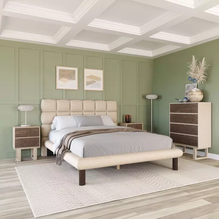 Placid Beige Queen Upholstered Panel Bed