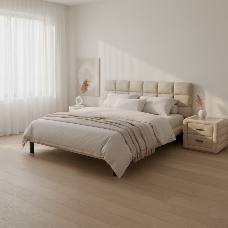 Placid Beige King Upholstered Panel Bed