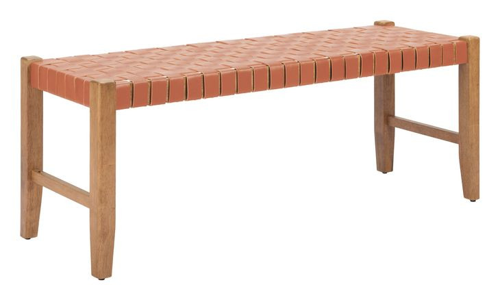 Bandani Tan Leather Upholstered 48" Accent Bench