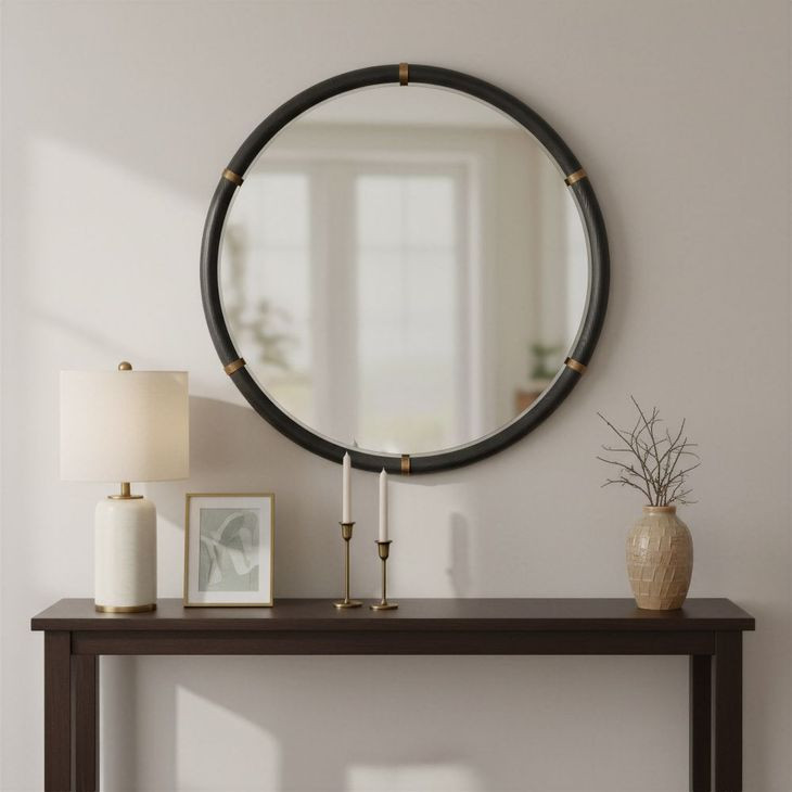 Brile Black Round Wall Mirror