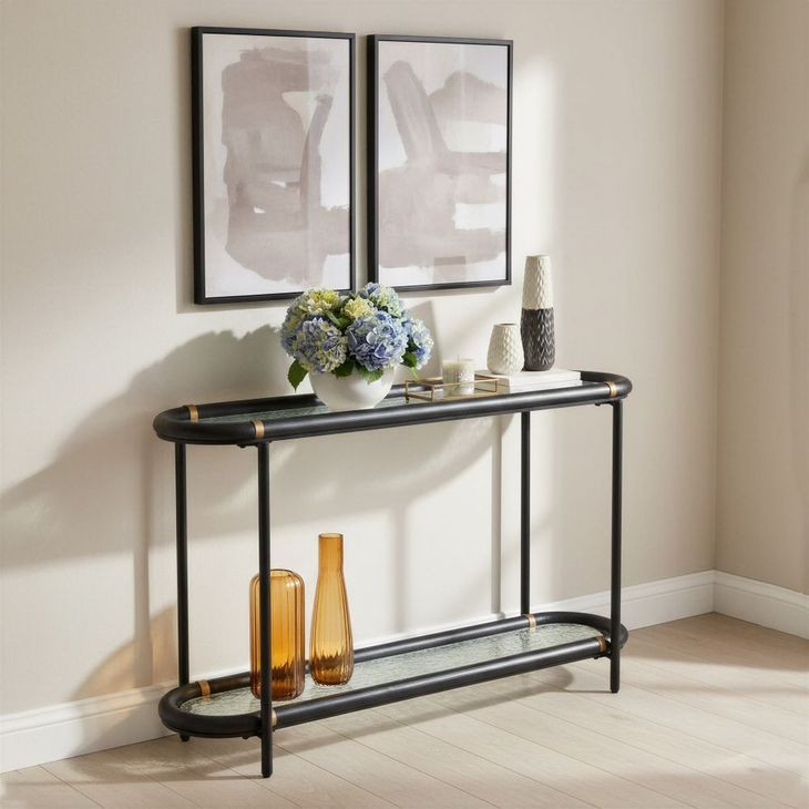 Aneis Black Oval Glass Top Console Table