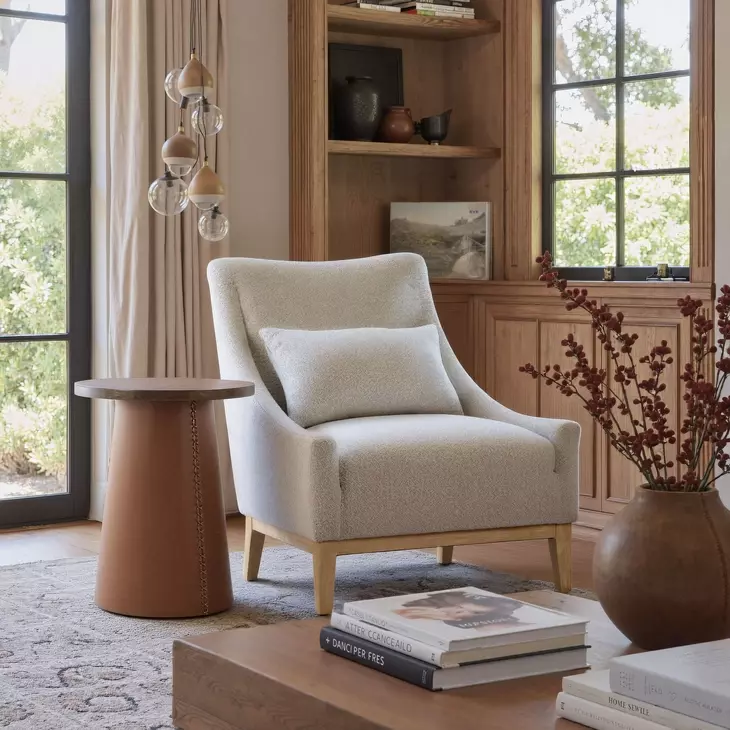 Velun Ivory Upholstered Accent Chair with Pillow