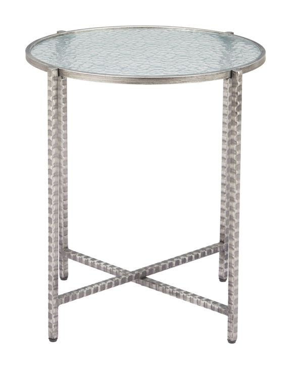 Vetro Silver Round Glass Top Side Table