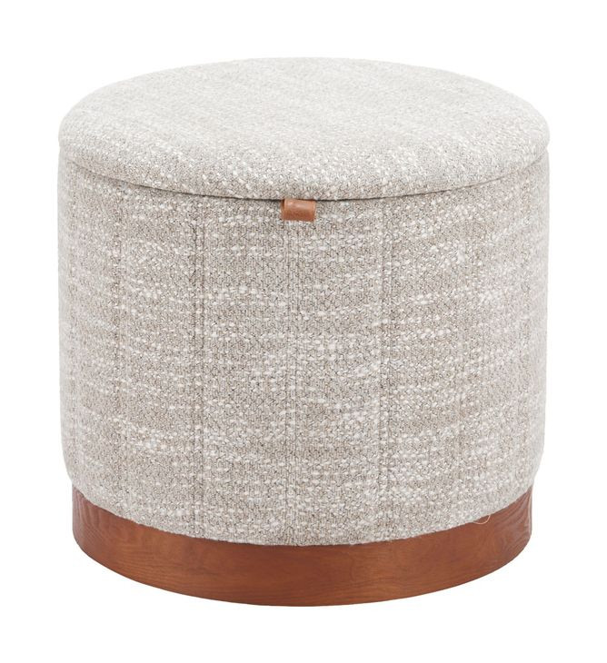 Fije Gray Upholstered Round Storage Ottoman