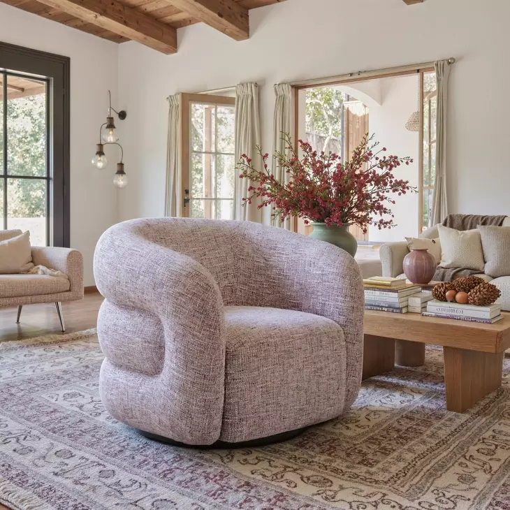 Refine Pink Tweed Performance Fabric Swivel Accent Chair