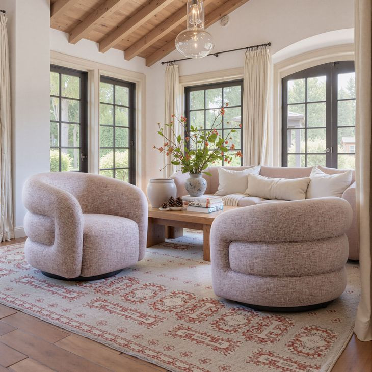 Refine Pink Tweed Performance Fabric Swivel Accent Chair