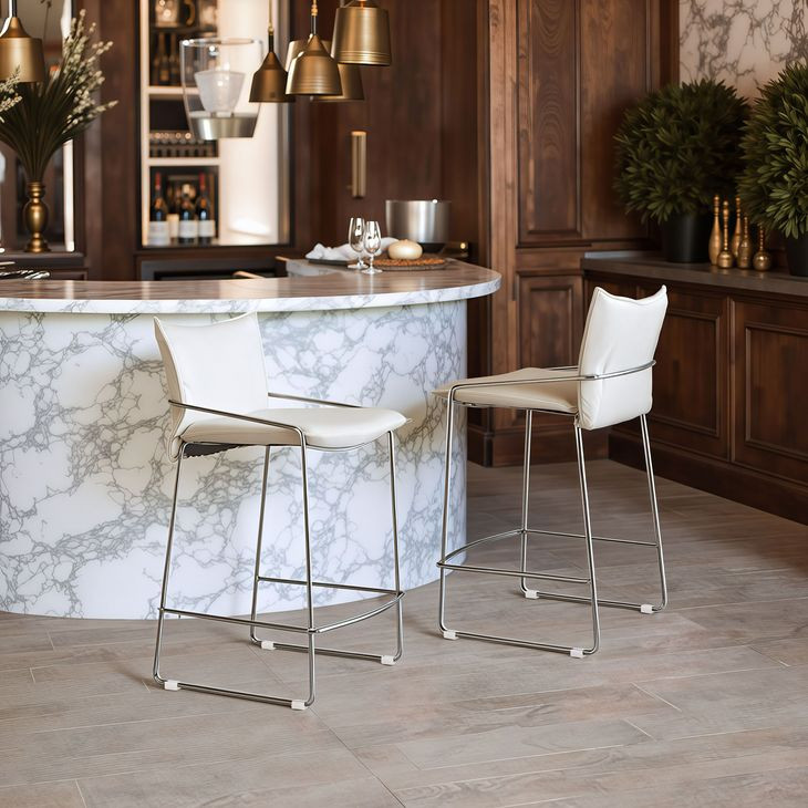 Pola White Upholstered Counter Height Stool