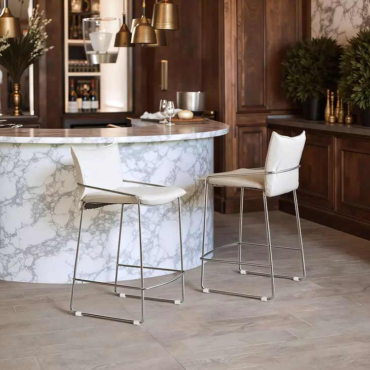 Pola White Upholstered Counter Height Stool