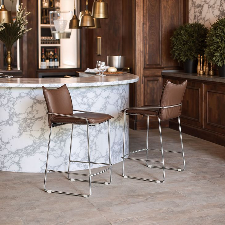 Pola Brown Upholstered Counter Height Stool