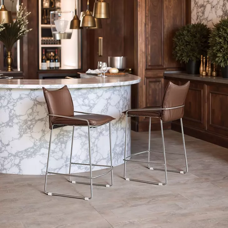 Pola Brown Upholstered Counter Height Stool