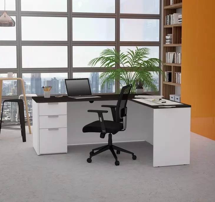 Pro Concept Plus White and Deep Grey L Desk