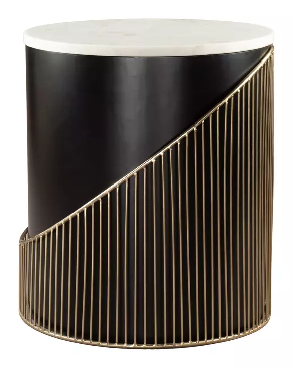 Tova Black and White Round Marble Top Side Table