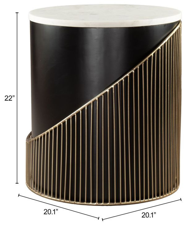 Tova Black and White Round Marble Top Side Table