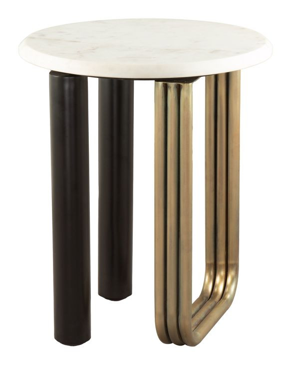 Elyn Black and White Round Marble Top Side Table