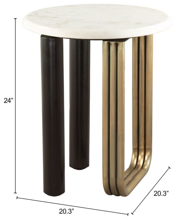 Elyn Black and White Round Marble Top Side Table