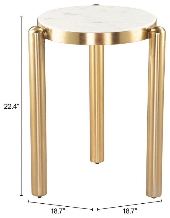 Noan White and Gold Round Marble Top Side Table