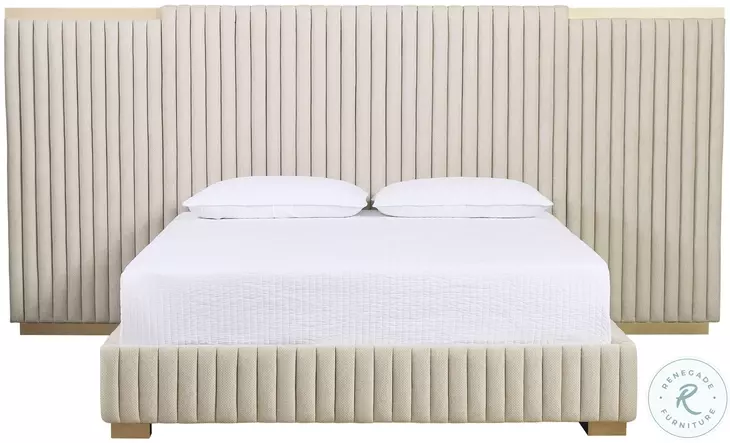 Tarrant Monument Oatmeal Wall Panel King Upholstered Platform Bed