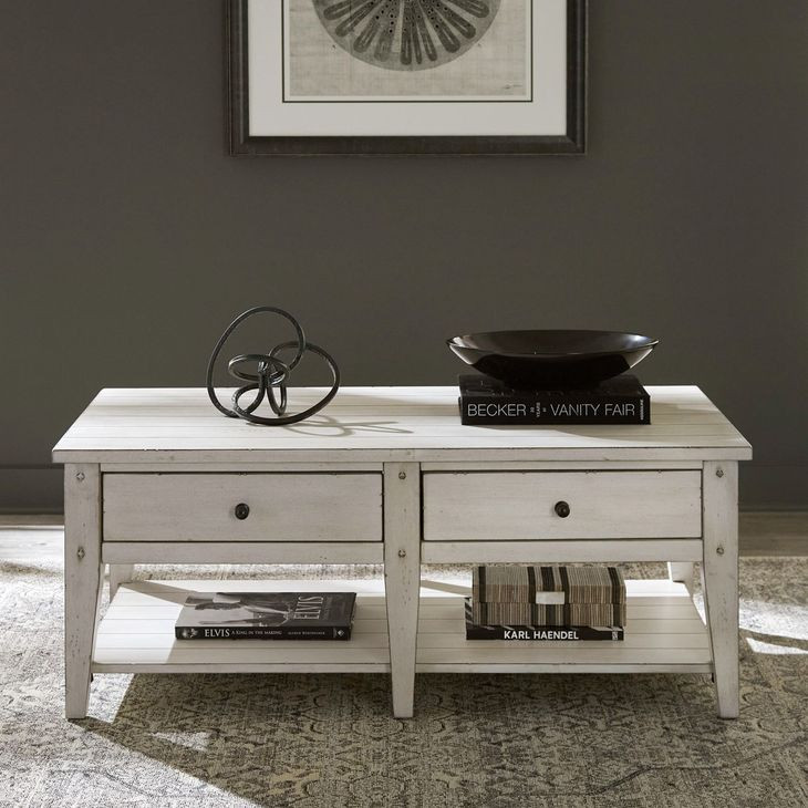 Lake House Weathered White Rectangular Cocktail Table
